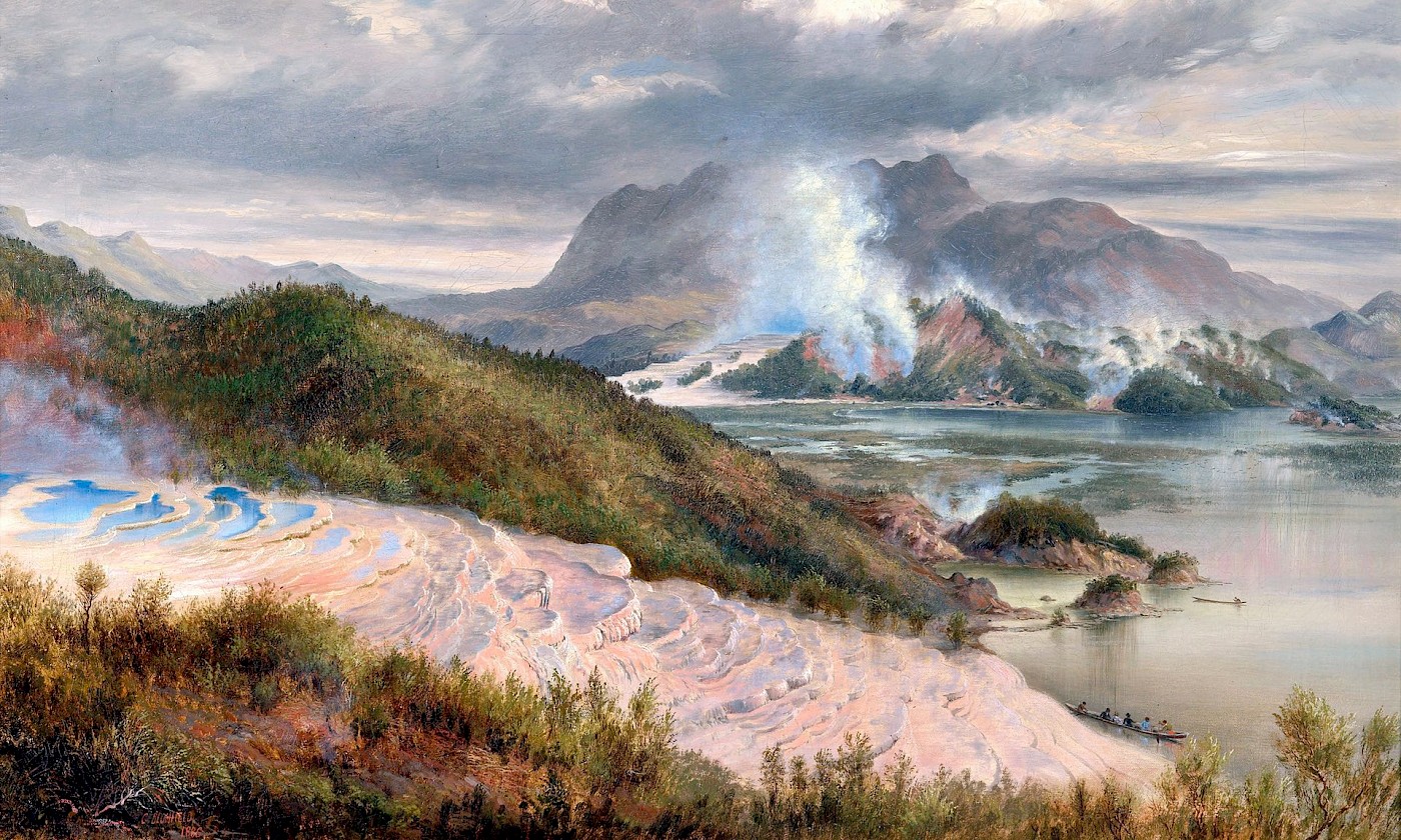 Peinture des White Terraces en 1884